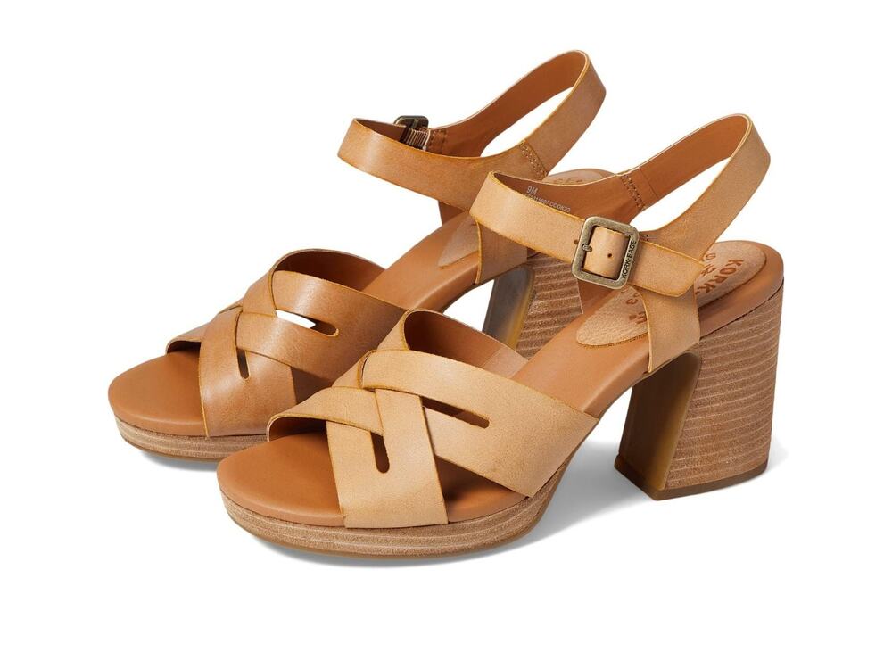 NEW Kork-Ease Hutton Leather Ankle Strap Platform Sandals Yellow Women's 9
